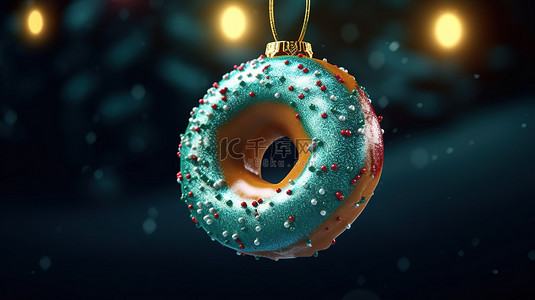 新年美食背景图片_圣诞节和新年的节日甜甜圈摆设装饰 3d 渲染