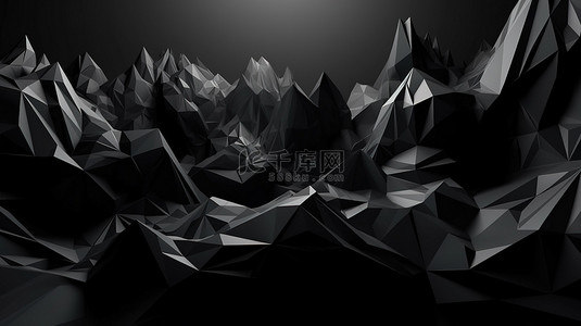 低聚黑色表面在抽象 3D 渲染中栩栩如生