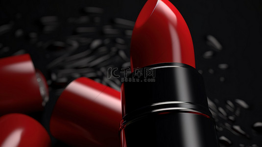 唇膏背景图片_黑色背景上红色唇膏特写的大胆美丽 3D 渲染