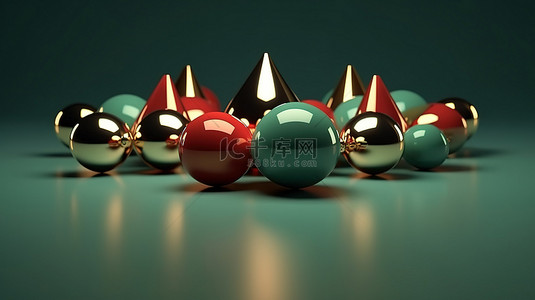 3d 渲染浅绿色几何圣诞 d cor 与红金和绿色灯泡