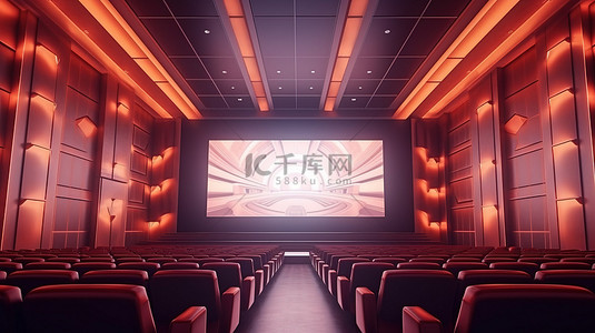 电影院舞台背景背景图片_3D 渲染中的空电影院屏幕