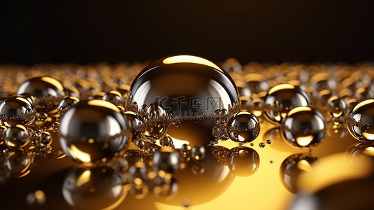 金光闪闪背景背景图片_迷人的 3D 浮动时尚金色液体气泡非常适合假日模板和优雅的金色海报