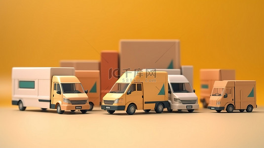 运载纸板包装的商用货车的 3d 渲染