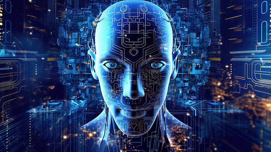 科技标志背景图片_数字计算机技术网络与 ai 人工智能的 3d 插图