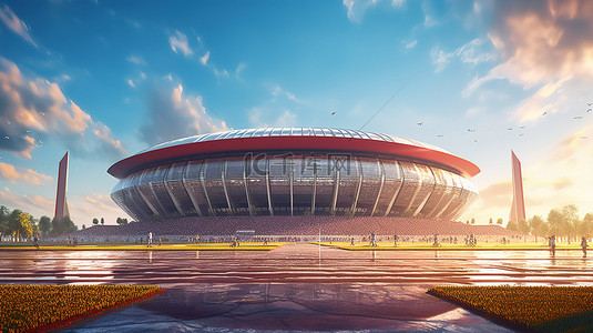 世界杯足球背景图片_公共建筑世界杯足球场的 3d 插图