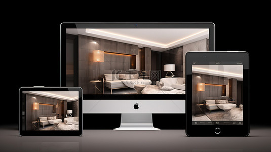 互联网背景图片_具有多设备 3d 渲染的室内设计网站