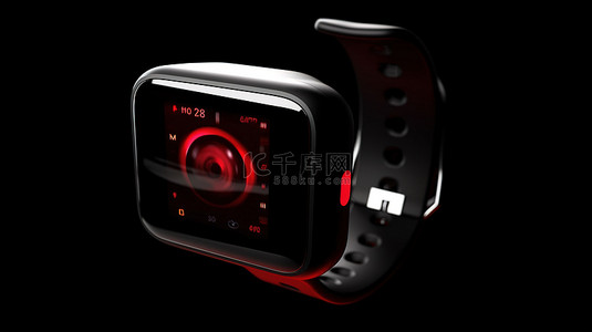 手表背景图片_带有红色健康图标的智能手表 3D 视图