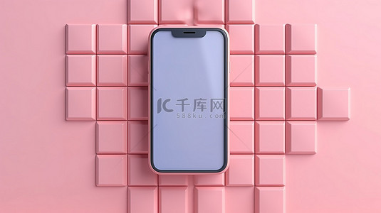 手机主题模板背景图片_带有手机主题的当代粉红色背景的 3D 渲染