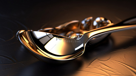 勺子插图背景图片_带有开放空间的金属刀和勺子的 3D 插图