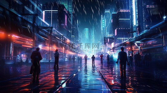 夜城背景图片_概念 3D 艺术具有赛博朋克科幻氛围的未来夜城