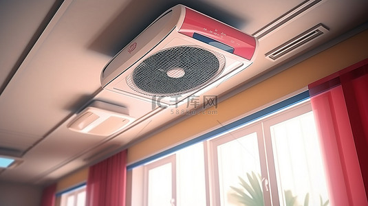 风扇背景图片_带房间冷却和加热风扇的家用空调的 3D 插图
