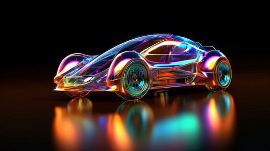 空气动力学玩具车，色彩鲜艳，辐射反射迷人 3D 插图