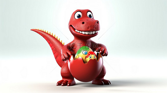霸王龙可爱背景图片_可爱的 3D 红色恐龙和复活节巧克力蛋，准备让你微笑