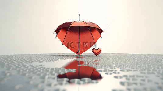 保护红心的雨伞的 3d 插图