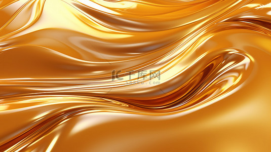 金色流动 3D 渲染液体背景
