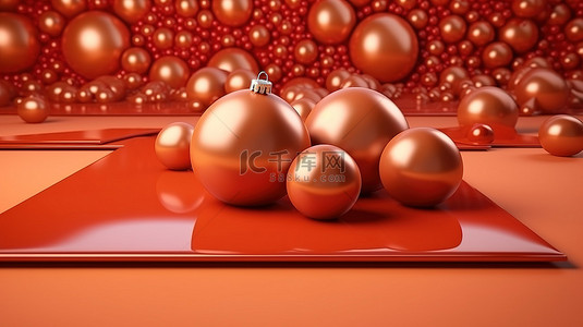 花背景图片_3D 圣诞产品垫，配有节日礼物和装饰品，用于优质广告和促销