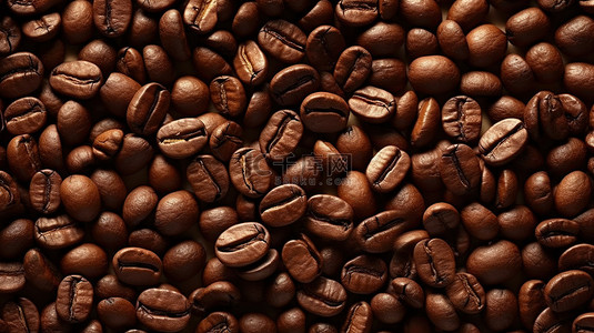 丰富的咖啡豆 3D 渲染背景的顶视图