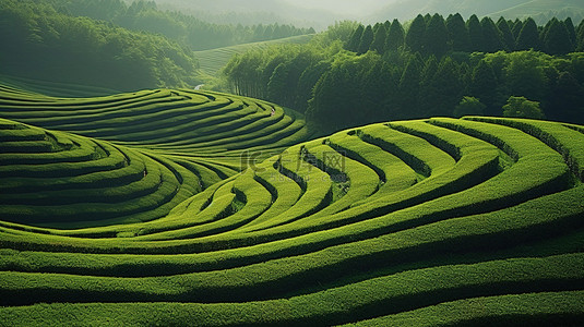 茶背景图片_日本茶园绿山