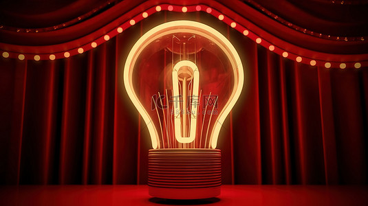 电影幕布背景图片_复古灯泡字体显示在 3d 渲染的红色窗帘上