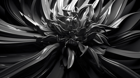 3d 渲染背景中的超现实外来花单色黑白抽象艺术