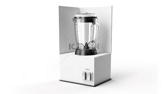 厨房电器电动搅拌机的 3D 插图，带有白色隔离的盒子和设备