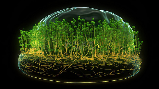 鱼缸背景图片_叶绿体细胞器在黑色背景上以 3d 呈现，有复制空间