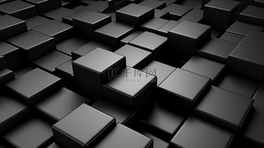 黑色 3d 几何正方形形状背景 3d 渲染