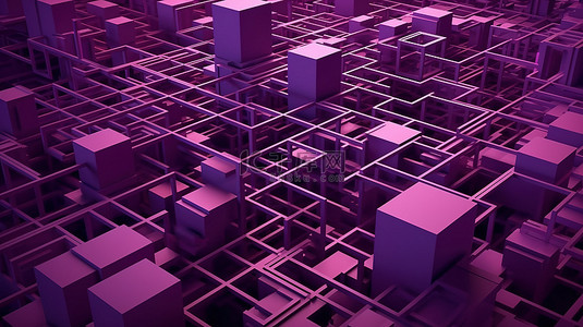 以惊人的 3D 呈现的紫色孟菲斯几何图案