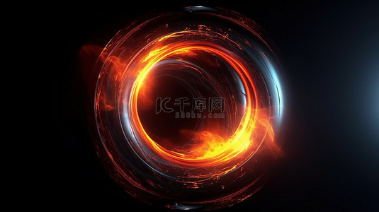 黑色背景下带有等离子光环的地狱球令人眼花缭乱的 3D 插图