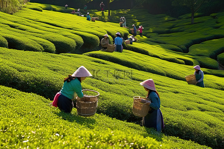 茶城背景图片_中国各个茶园里的人们