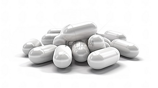 医院背景图片_独特的白色药丸，定制形状 3D 插图，白色背景，非常适合医疗保健和健美补充剂