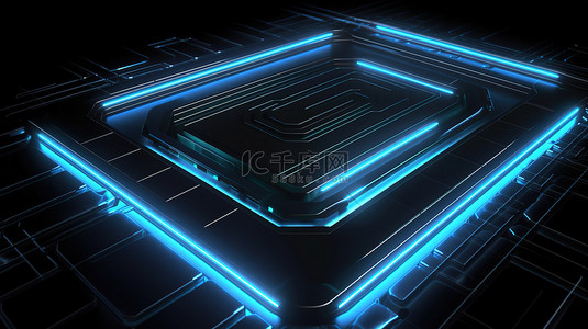 3d 创建的带有蓝色照明的未来派黑色金属矩形