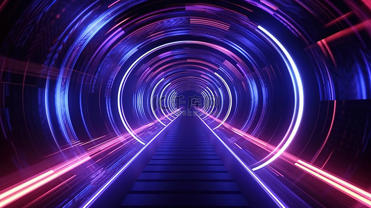 扭曲的时间背景图片_抽象空间背景中带有未来速度灯的时间扭曲隧道的 3D 渲染