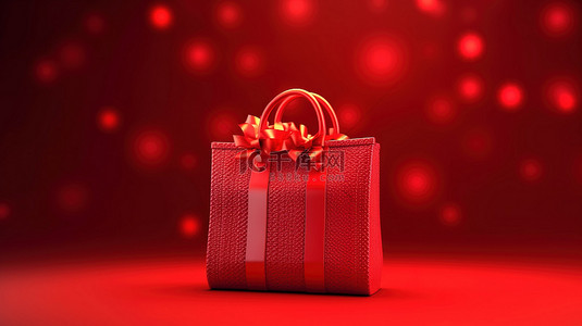 欢乐的季节性问候 3D 节日背景红色购物袋插图与销售横幅设计