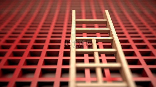 红色梯子在 3D 渲染的领导概念中在棕色梯子中脱颖而出