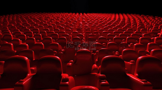 投影背景图片_一个令人惊叹的电影院，拥有一排相同的 3D 渲染卡通红色软椅