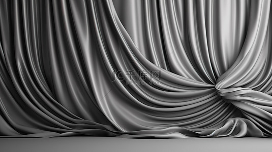 豪华灰色背景上旋转褶皱和窗帘的 3d 渲染