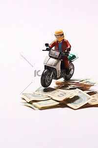 背包旅行背景图片_支票顶部骑着摩托车的乐高雕像