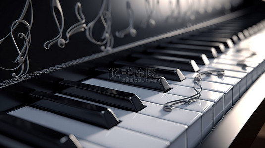 音乐背景图片_音乐背景与 3D 渲染钢琴键和高音谱号音符