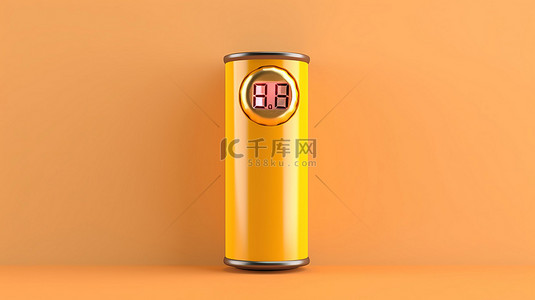 以 3D 呈现的充满活力的黄色背景上充满电的电池电池状态指示器