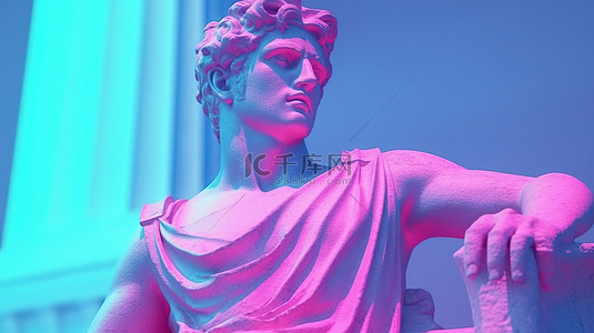 复古波城市流行音乐演绎希腊神雕塑，具有引人注目的蒸汽波色调 3D 可视化