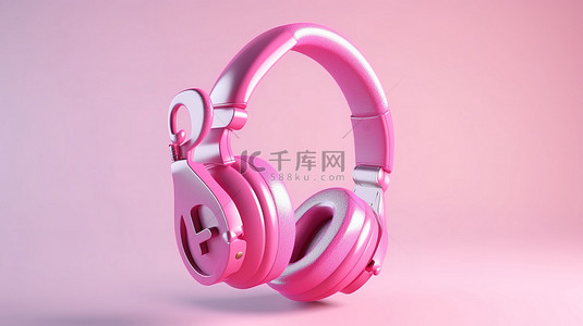 3D 渲染别致青少年的粉色耳机，带有俏皮的扭曲