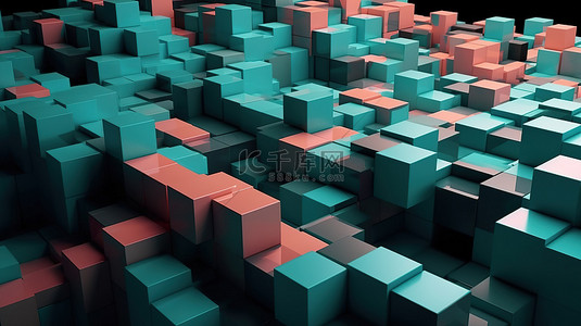 抽象 3d 艺术背景中立方体或盒子的等距视图