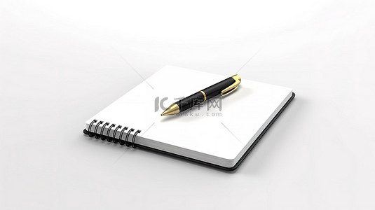 文具广告背景图片_用于在白色背景 3D 渲染上进行广告和品牌推广的空白笔记本模型