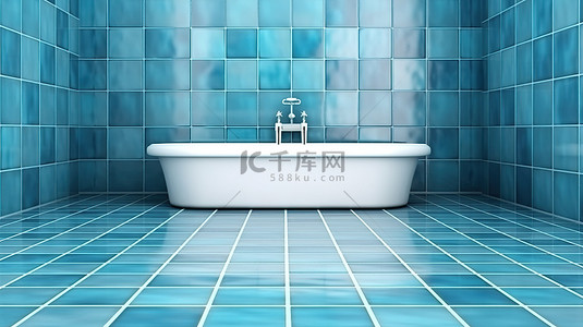 厨房浴室和卫生间墙壁和地板的蓝色瓷砖纹理的 3D 渲染