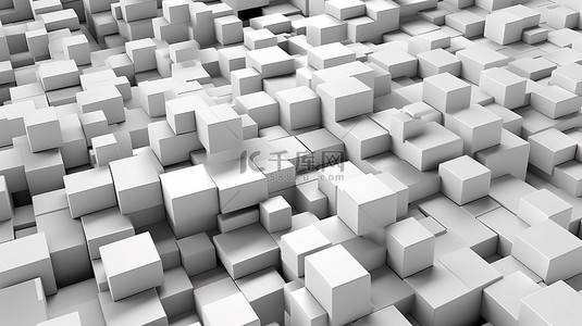 白色和灰色抽象方形像素模板的 3D 渲染