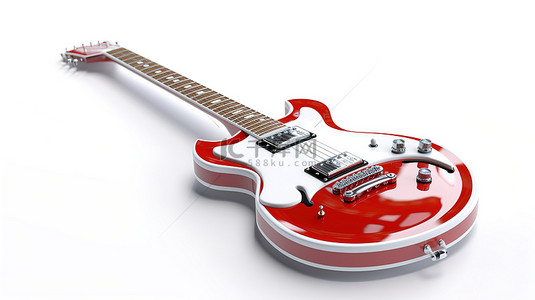 六弦电吉他，红色和白色隔离在白色背景 3d 渲染上