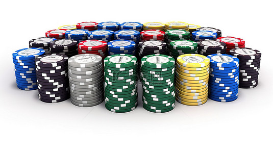 头奖赢家和赌博概念隔离在白色背景上呈现的 3d 赌场筹码