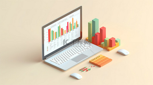 3D 渲染网络开发数据分析财务报告和在线营销概念的插图