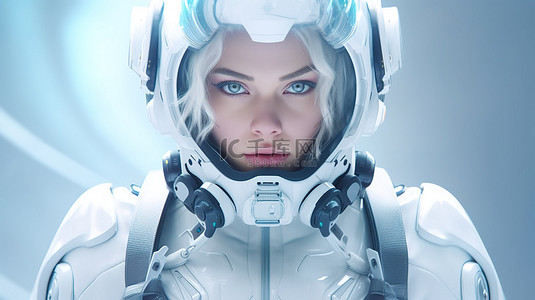 假两件连衣裙背景图片_穿着战术连身衣和实验室设备 3D 渲染的科幻战士女性
